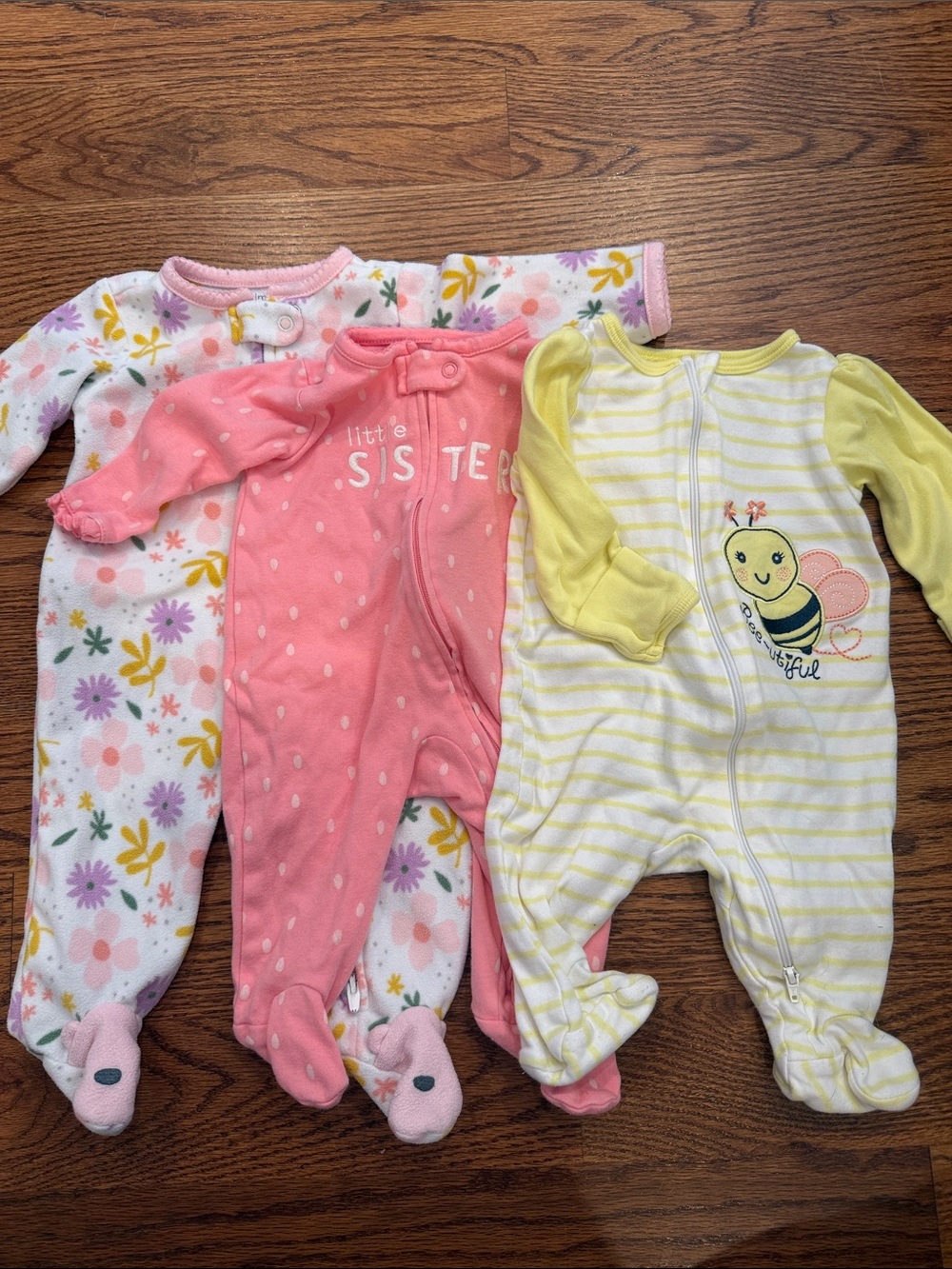 Baby Girls Mixed Color One-Piece Sleepers - 3-Pack